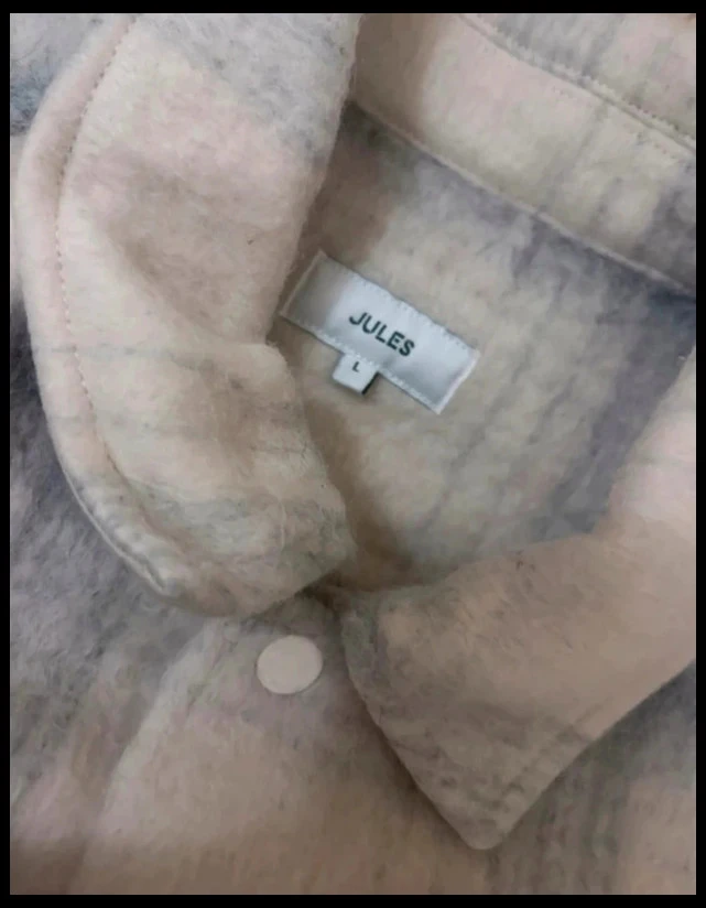 Sobrecamisa gruesa a cuadros gris marfil Jules 30% lana shacket hombre L – photo 6